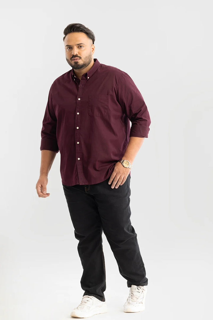 Marco Oxford Maroon Plain Plus Size Shirt