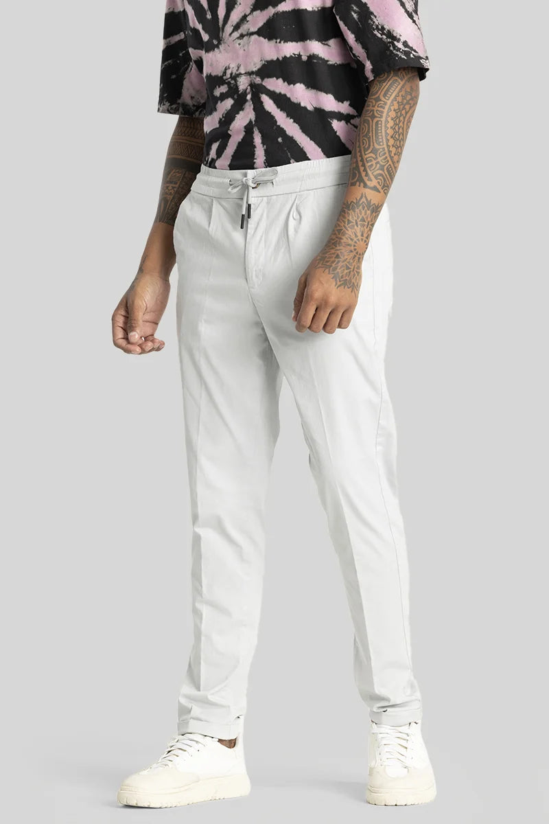 Angelo Light Grey Plain Slim Fit Chinos