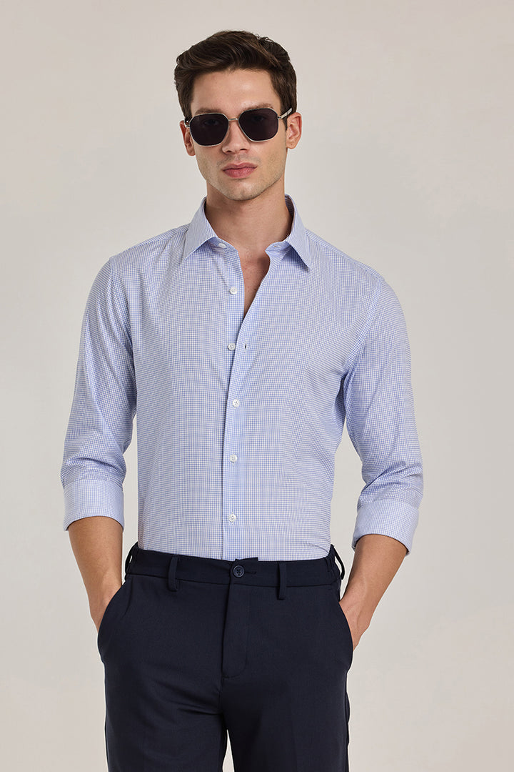 Light Blue Checks Giza Cotton Shirt