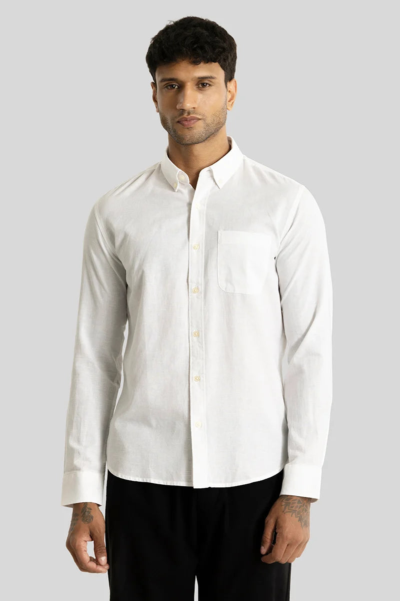 Henri White Plain Linen Blend Shirt