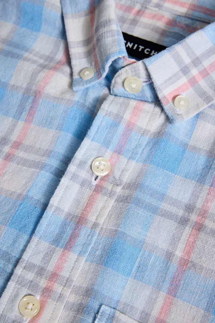 Light Blue Checks Linen Blend Shirt