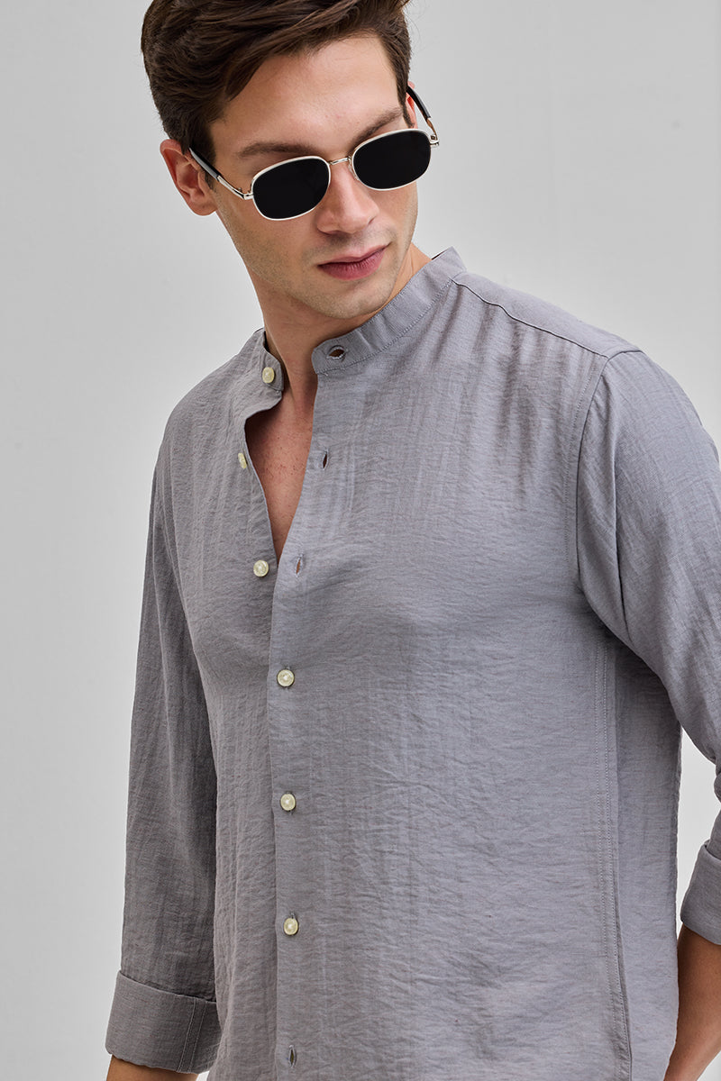 Grey Mandarin Linen Blend Shirt