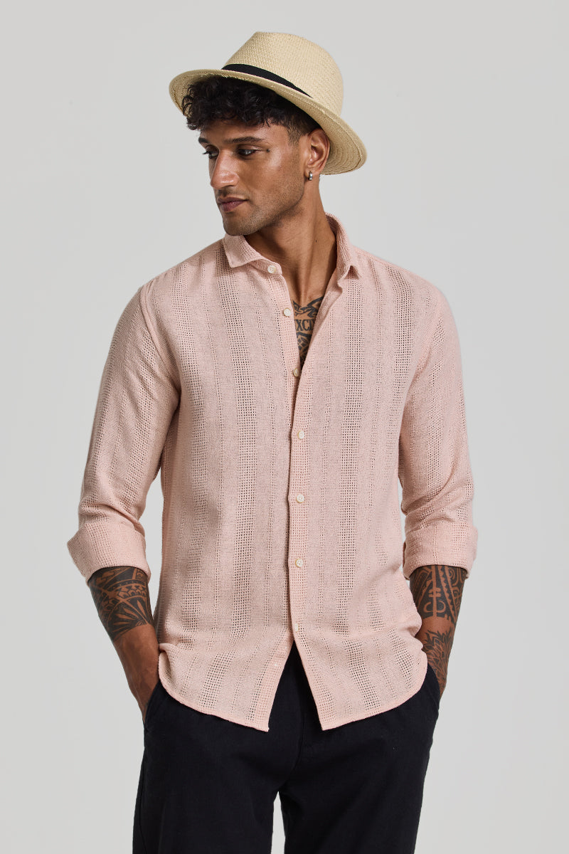 Peach Knitted Slim Fit Shirt