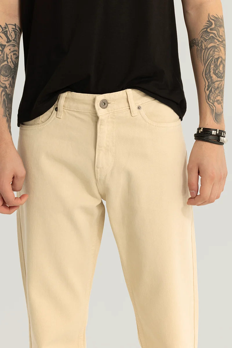 Etienne Cream Plain Relaxed Fit Jeans