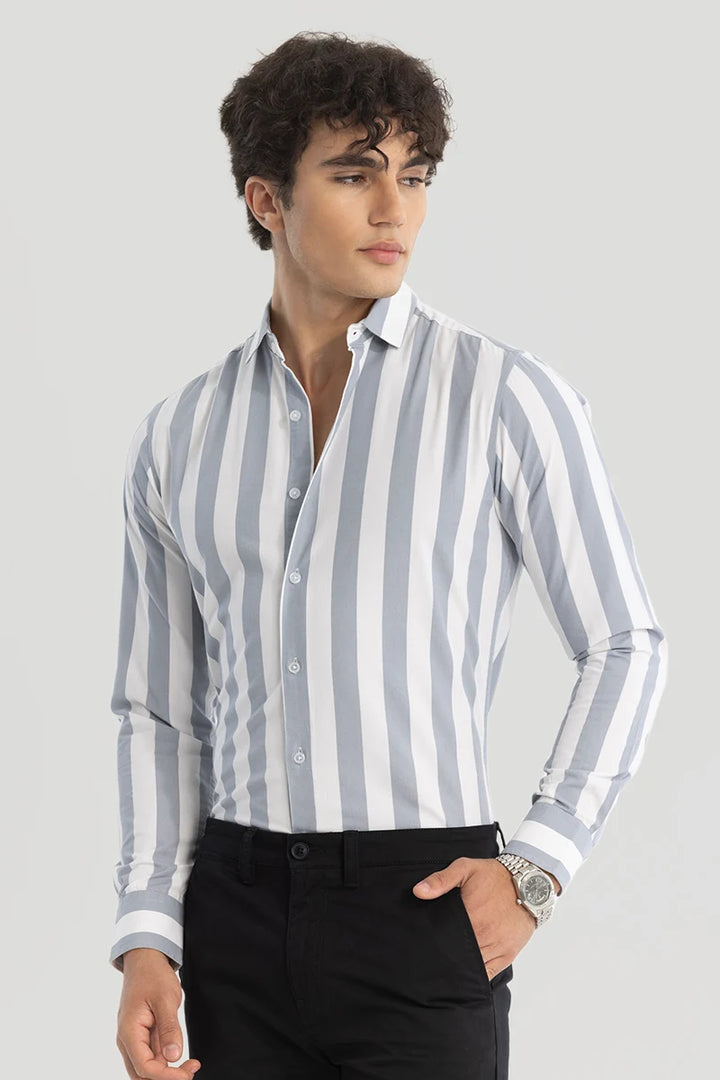 Grey Slim Fit Stripes Shirt