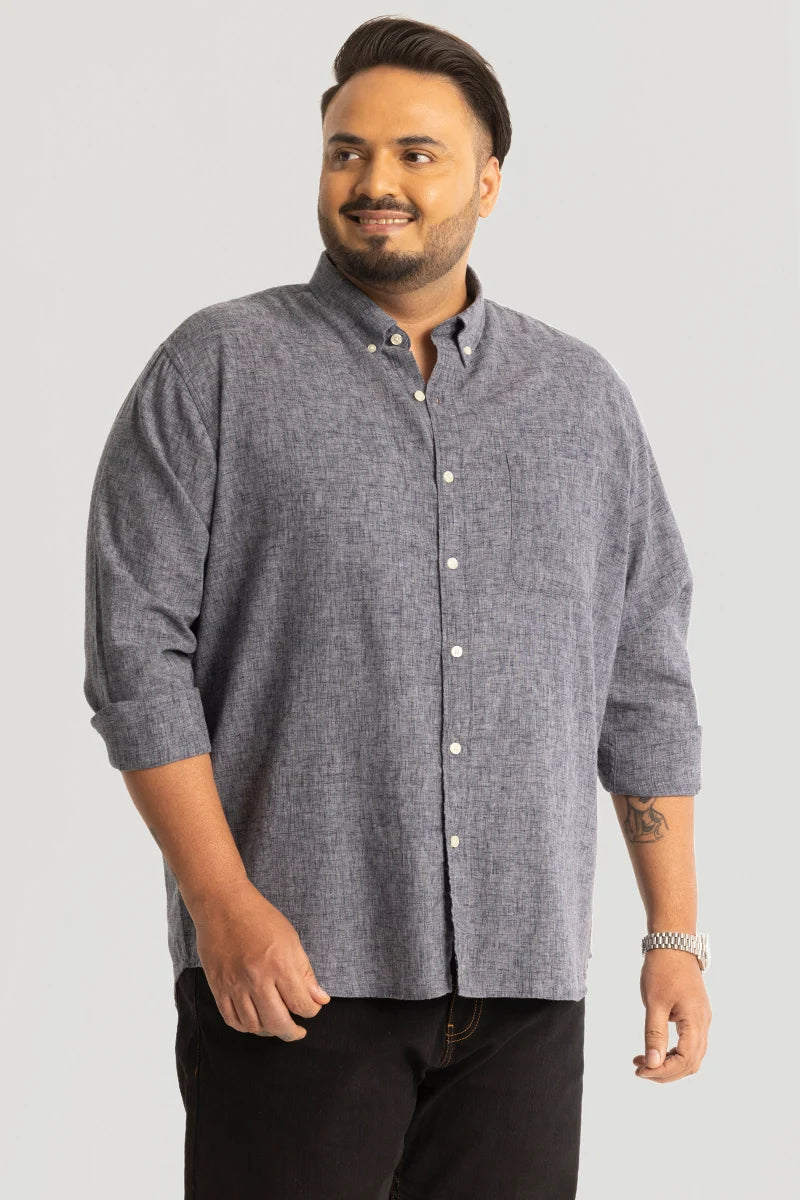 Grey Linen Blend Plus Size Shirt