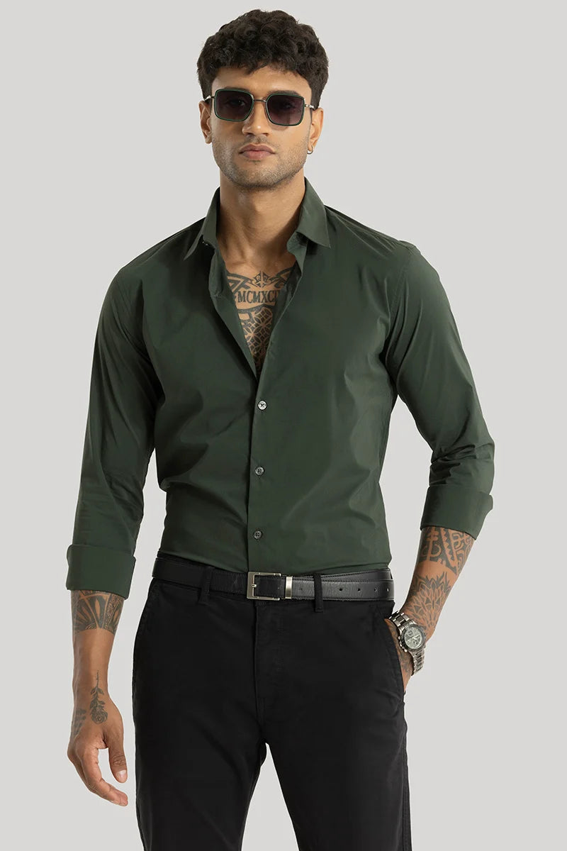 Quinnie Dark Green Plain Shirt