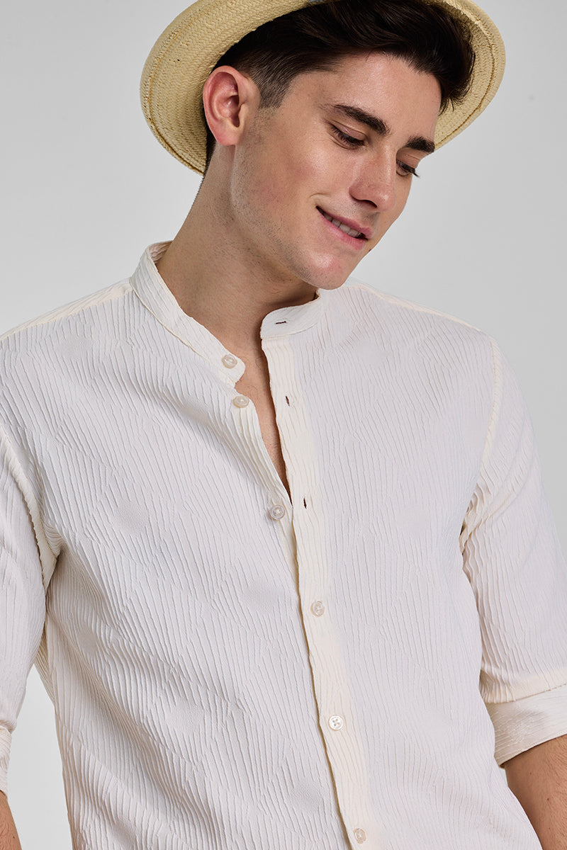 Cream Textured Mandarin Shirt