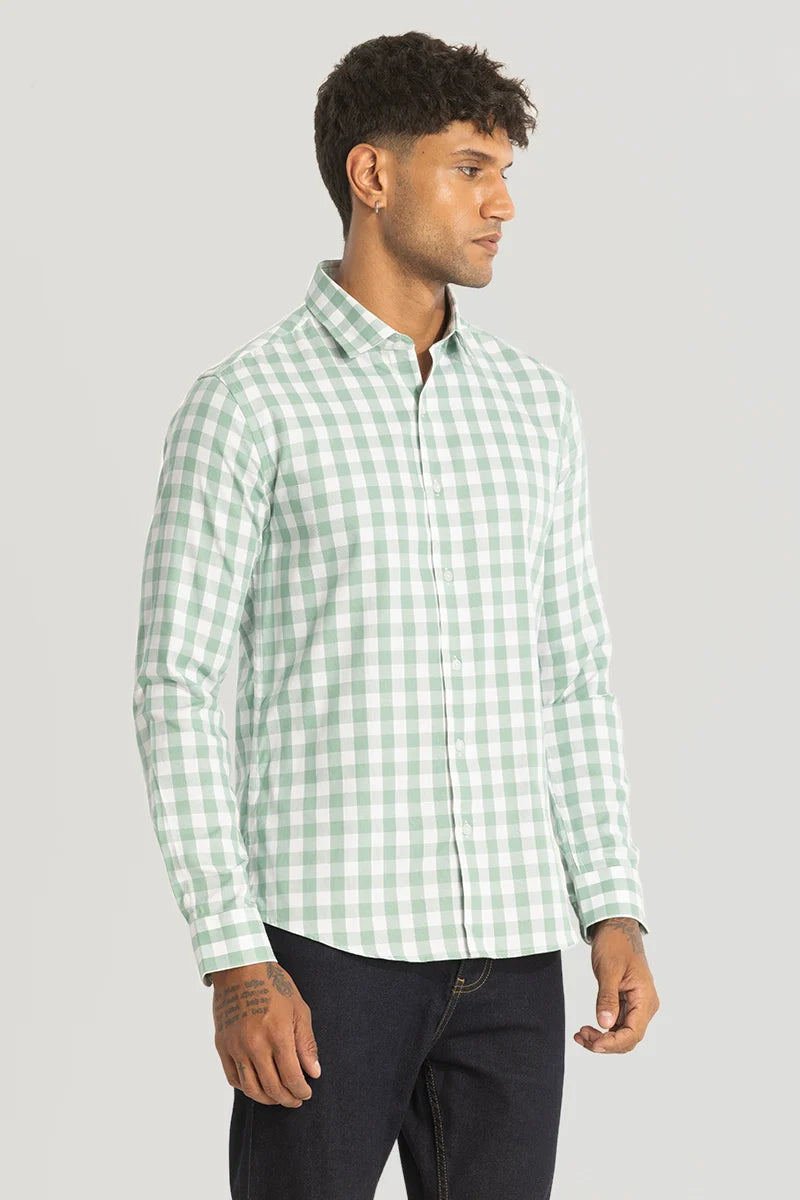 Light Green Slim Fit Checks Shirt