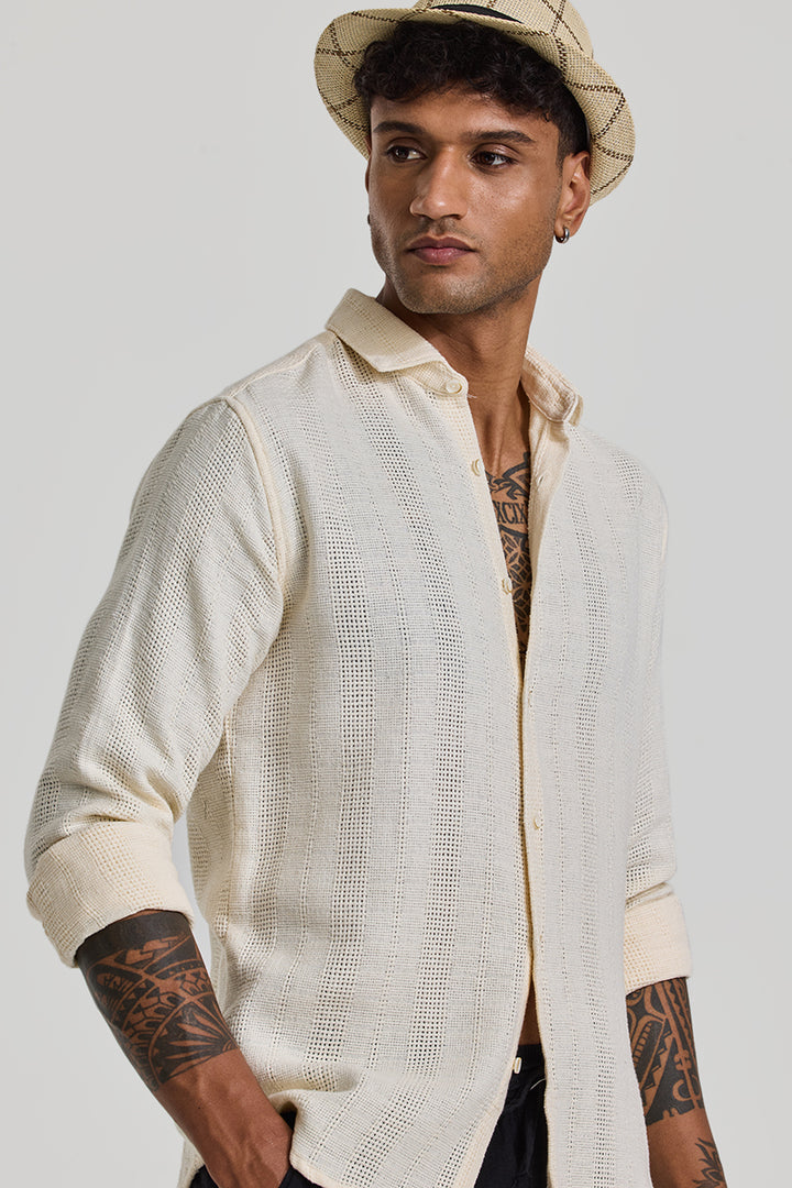 Cream Knitted Slim Fit Shirt