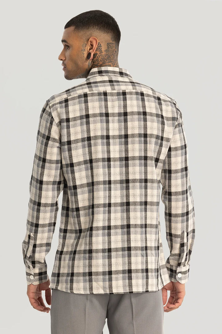 Cream Double Pocket Checks shirt