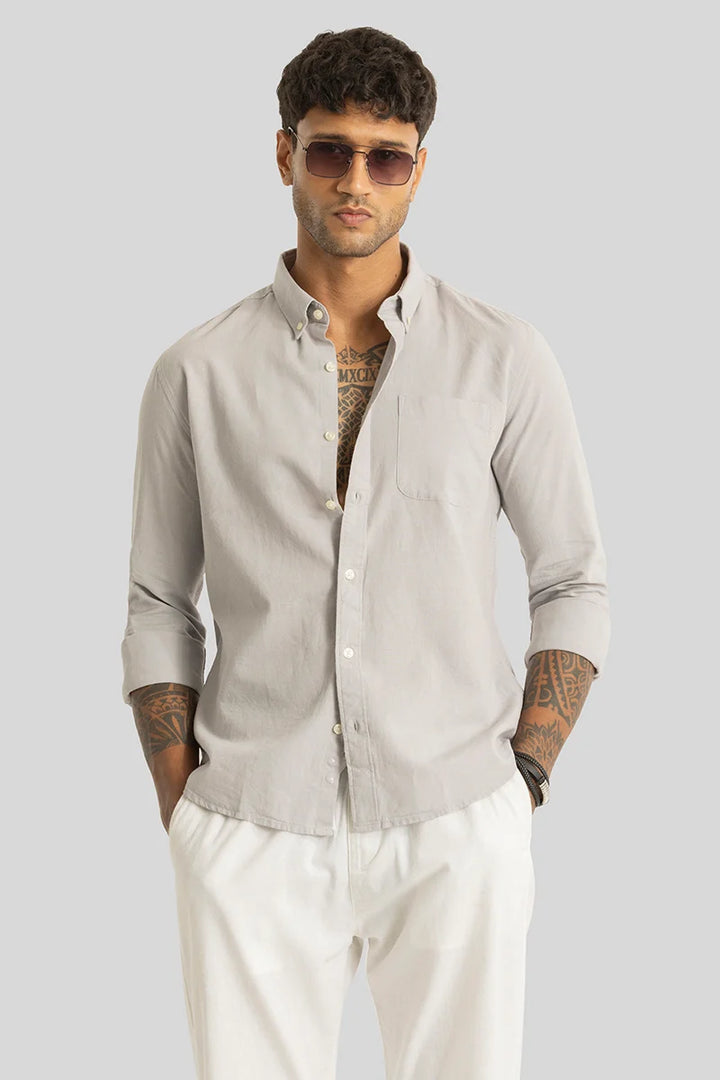 Henri Light Grey Plain Linen Blend Shirt