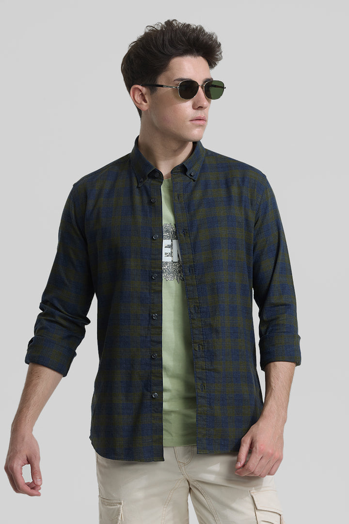 Olive Checks Slim Fit Shirt