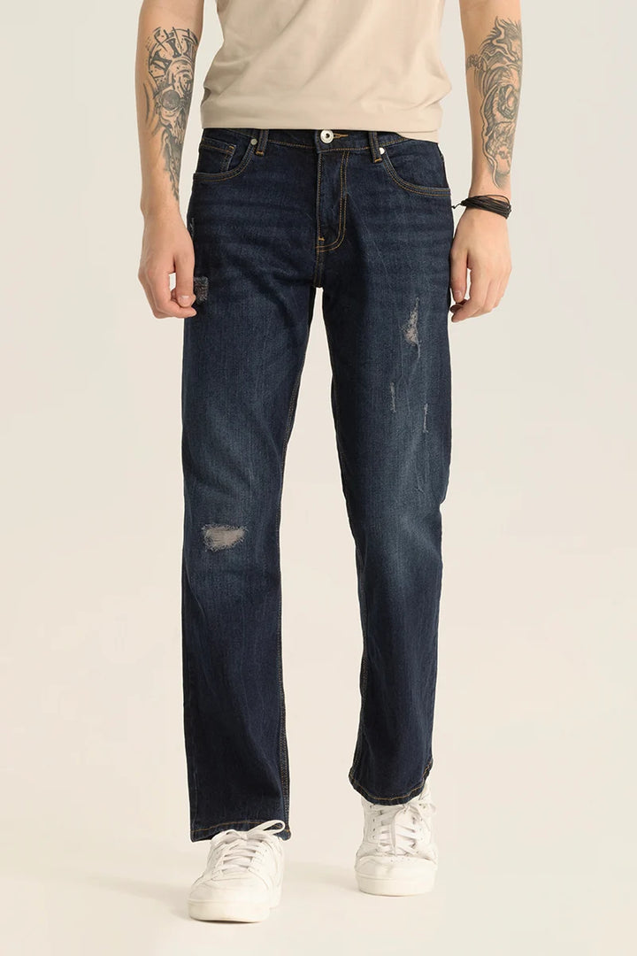 Vanguard Dark Blue Distressed Bootcut Jeans