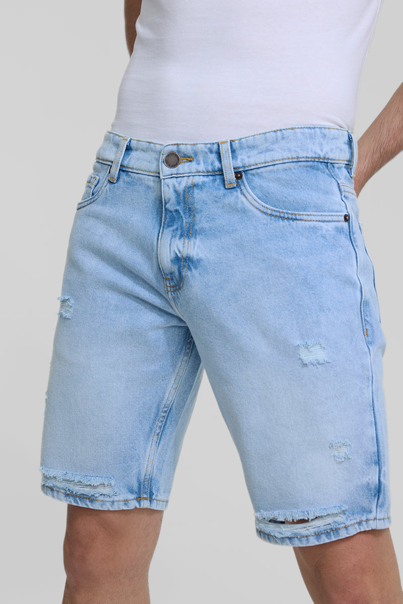 Light Blue Regular Fit Denim Shorts