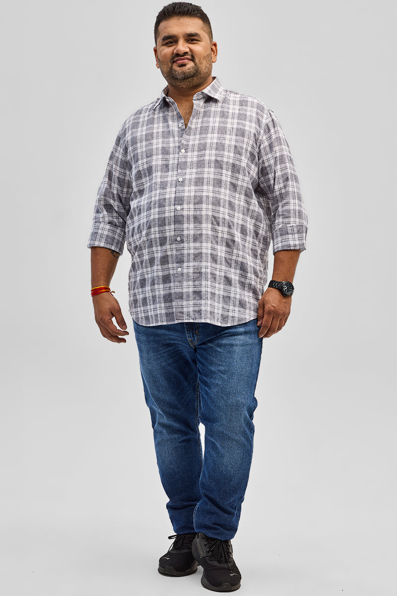 Grey Checks Linen Blend Shirt