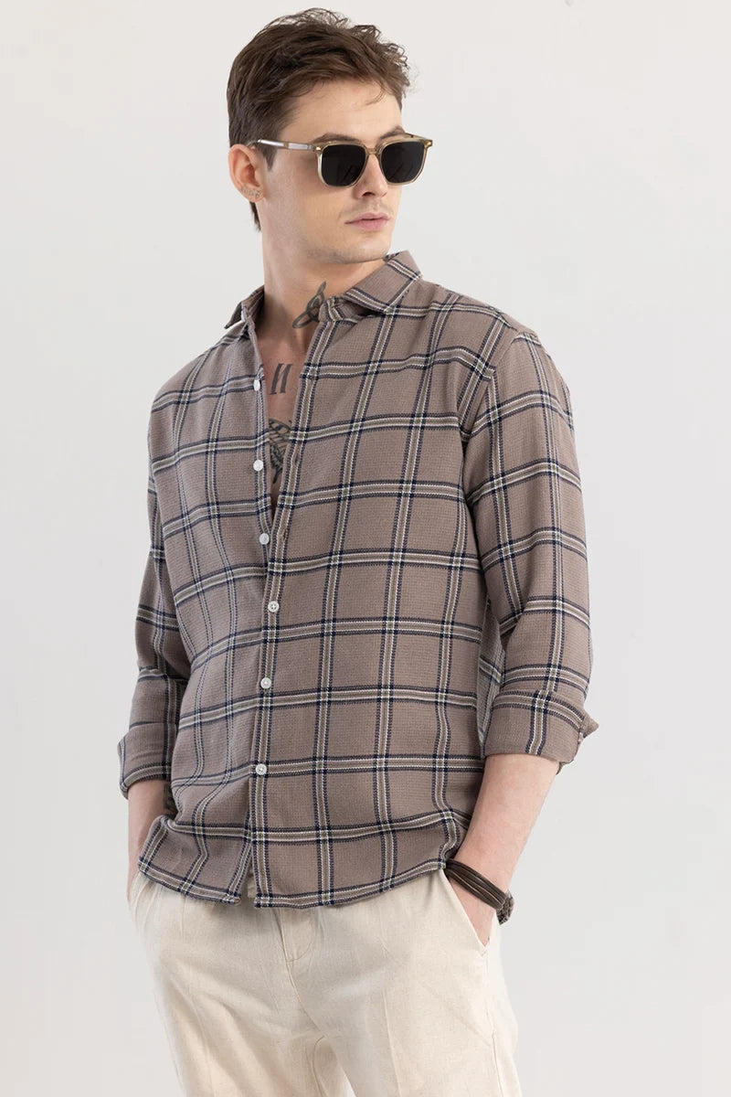 Siren Taupe Brown Checks Shirt