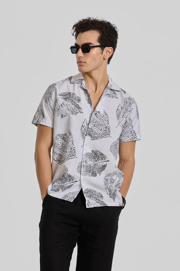 White Cuban Printed Shirt