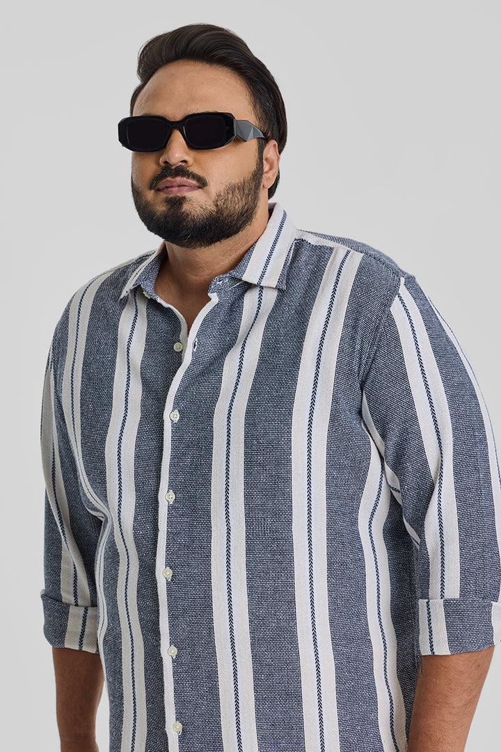 Blue Stripes Casual Plus Size Shirt