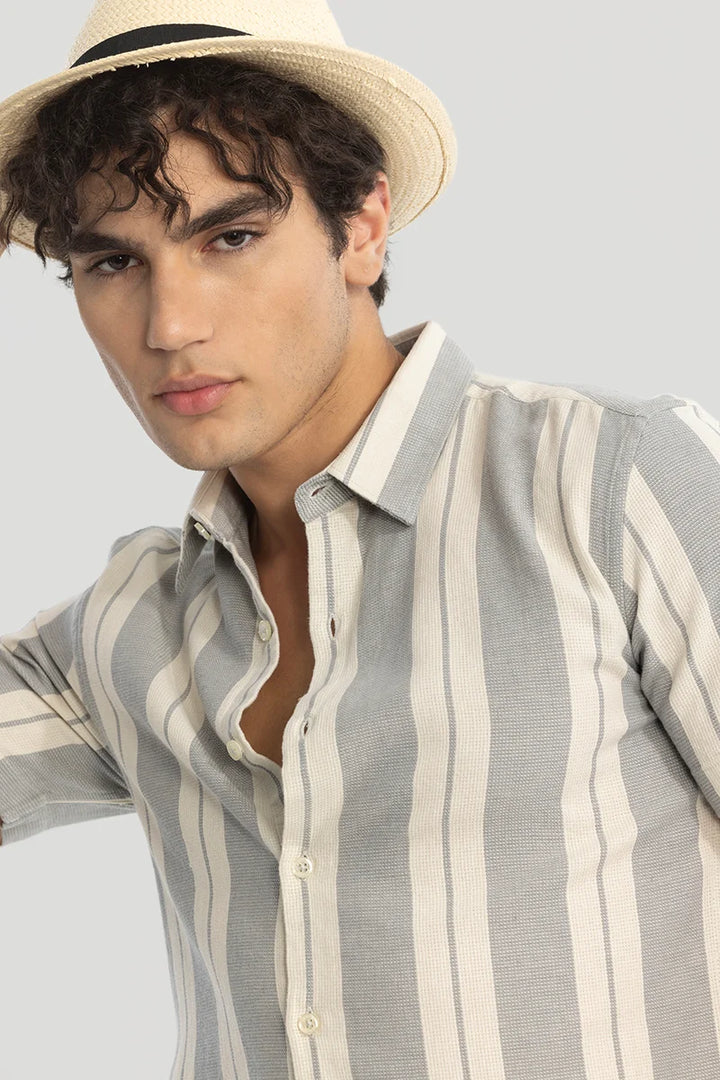 Grey Stripes Linen Blend Shirt