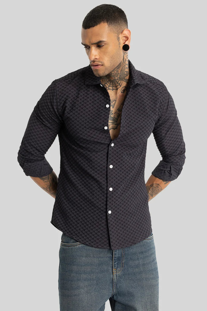 Charcoal Grey Textured Stretch Shirt