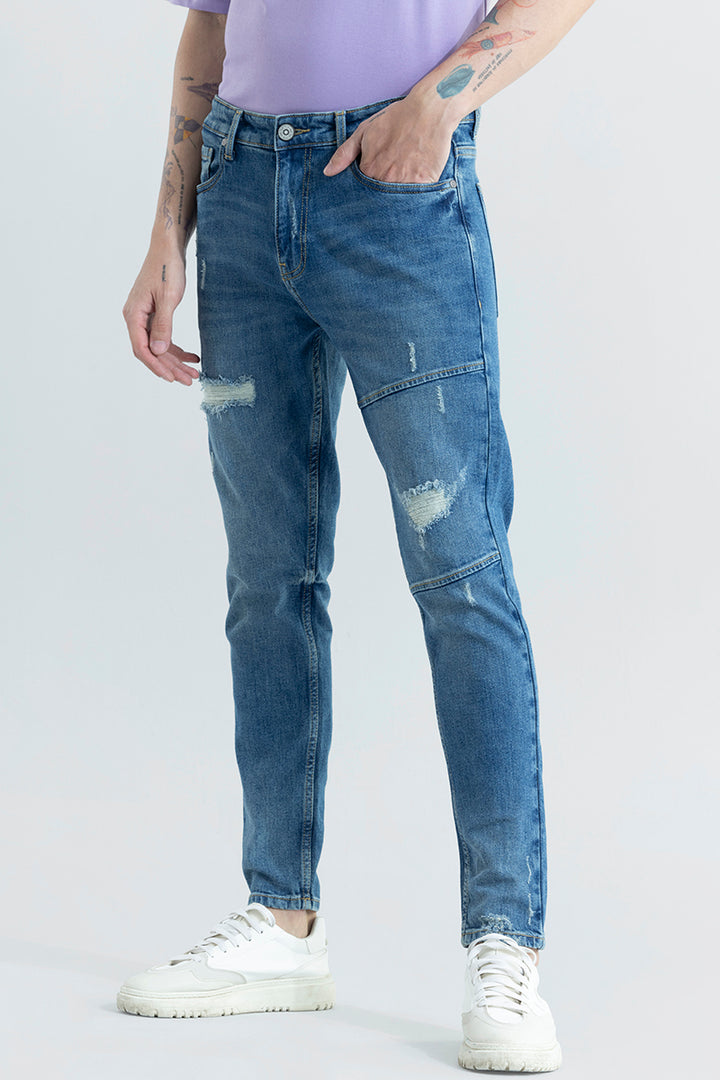 Elite Edge Steel Blue Distressed Skinny Fit Jeans