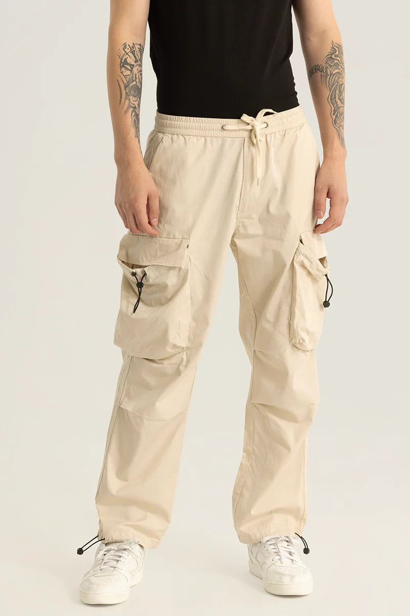 Buy Men's Pockethive Beige Parachute Pants Online | Snitch – SNITCH