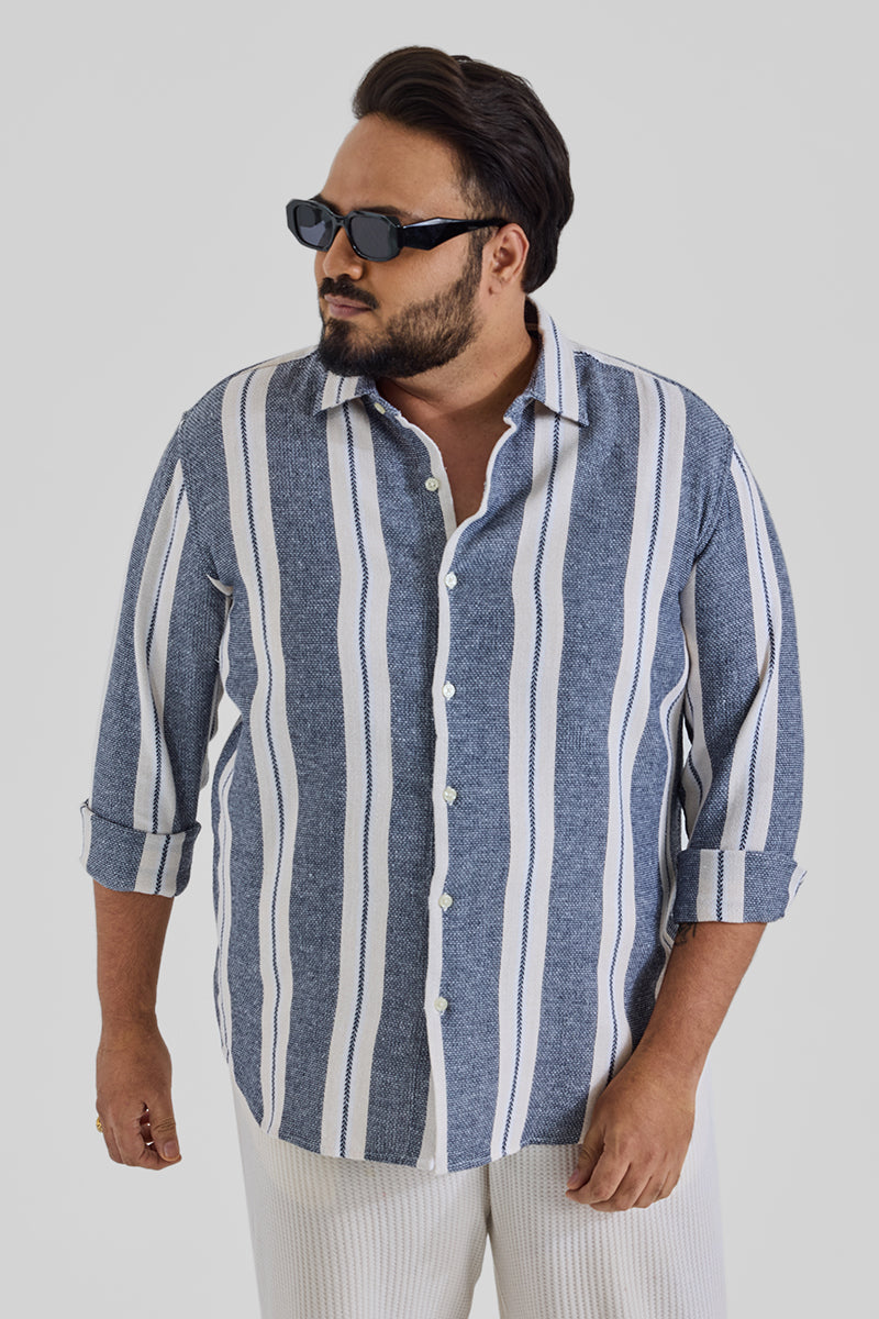 Blue Stripes Casual Plus Size Shirt