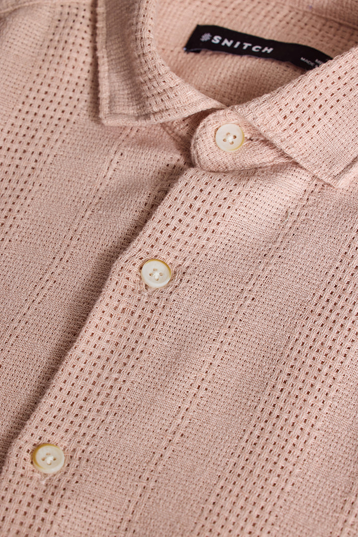 Peach Knitted Slim Fit Shirt