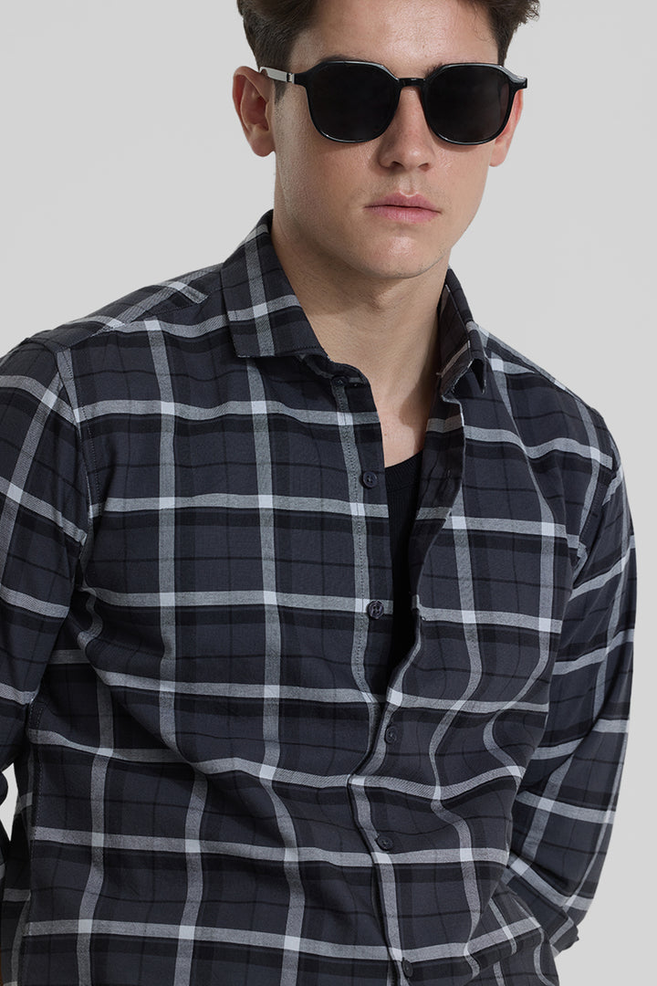 Charcoal Grey Checks Slim Fit Shirt