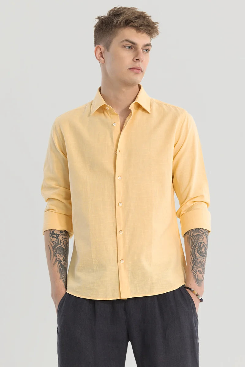 Yellow Plain Linen Blend Shirt