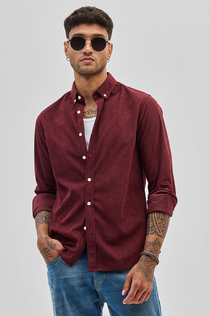 Maroon Slim Fit Corduroy Shirt