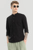 Black Plain Mandarin Shirt