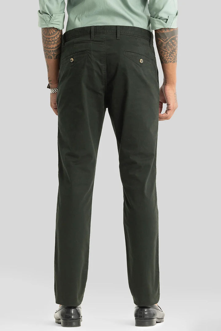 Astral Dark Green Plain Slim Fit Chinos