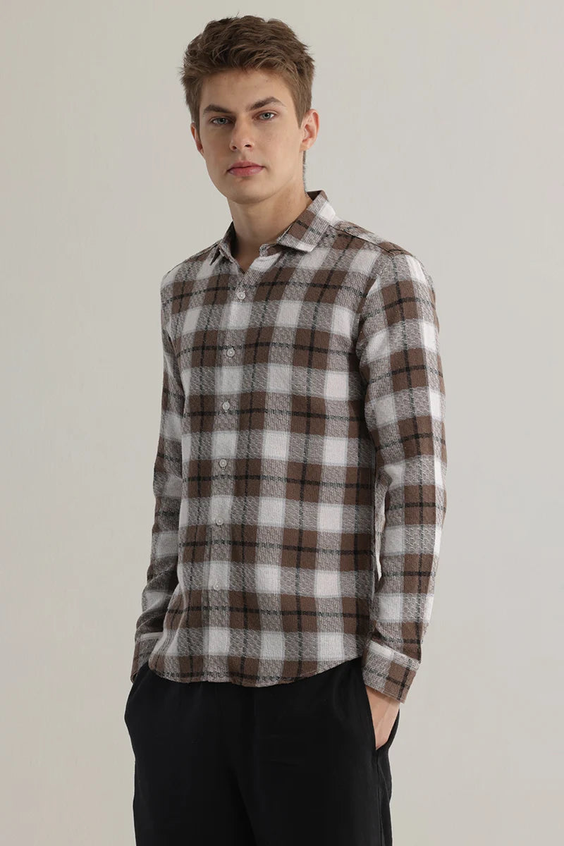 Plaided Dark Brown Check Shirt