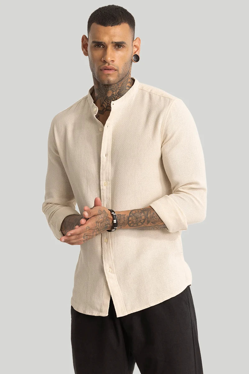 Cream Woven Mandarin Shirt