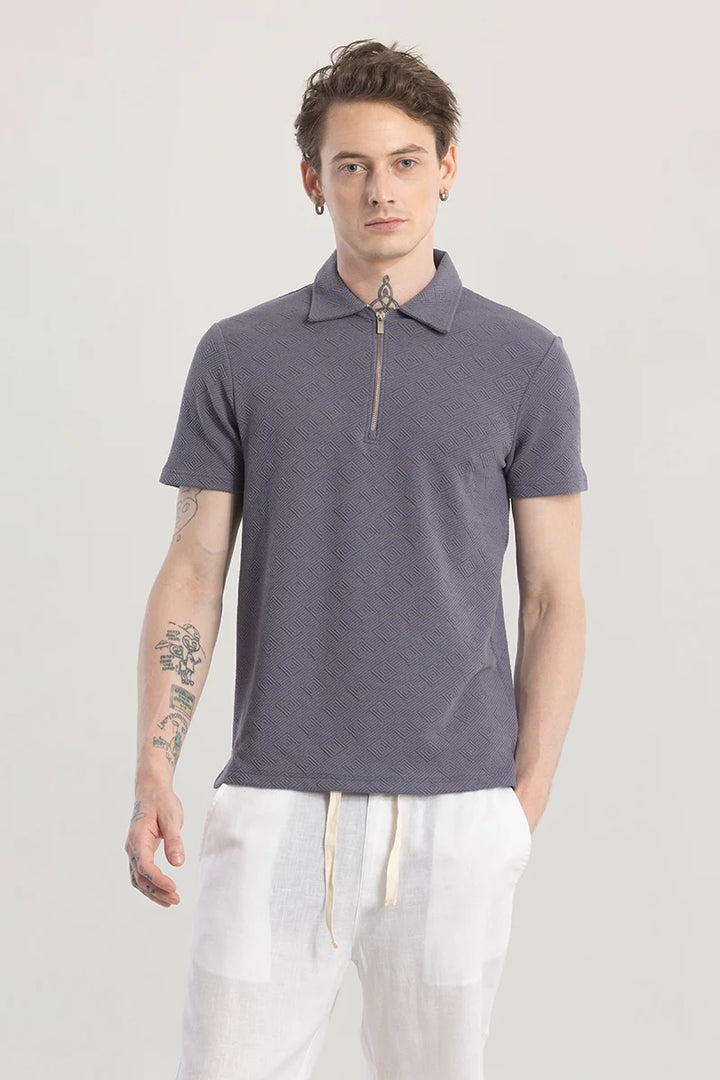 ZipPolo Grey Printed Polo T-Shirt