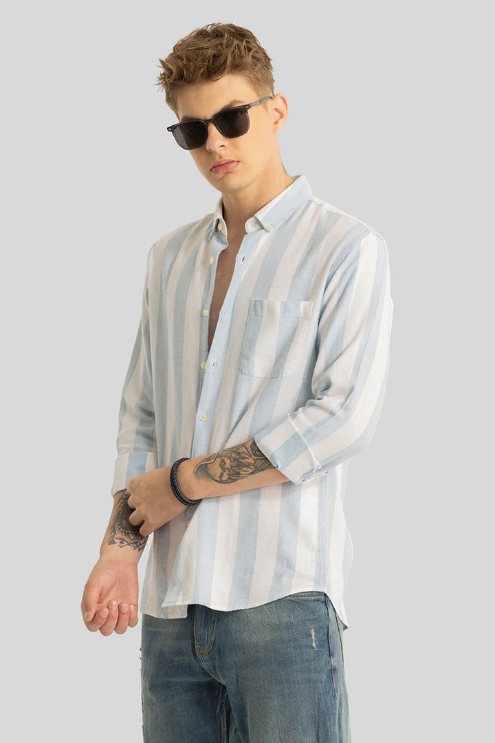 Pulse Light Blue Stripes Linen Shirt