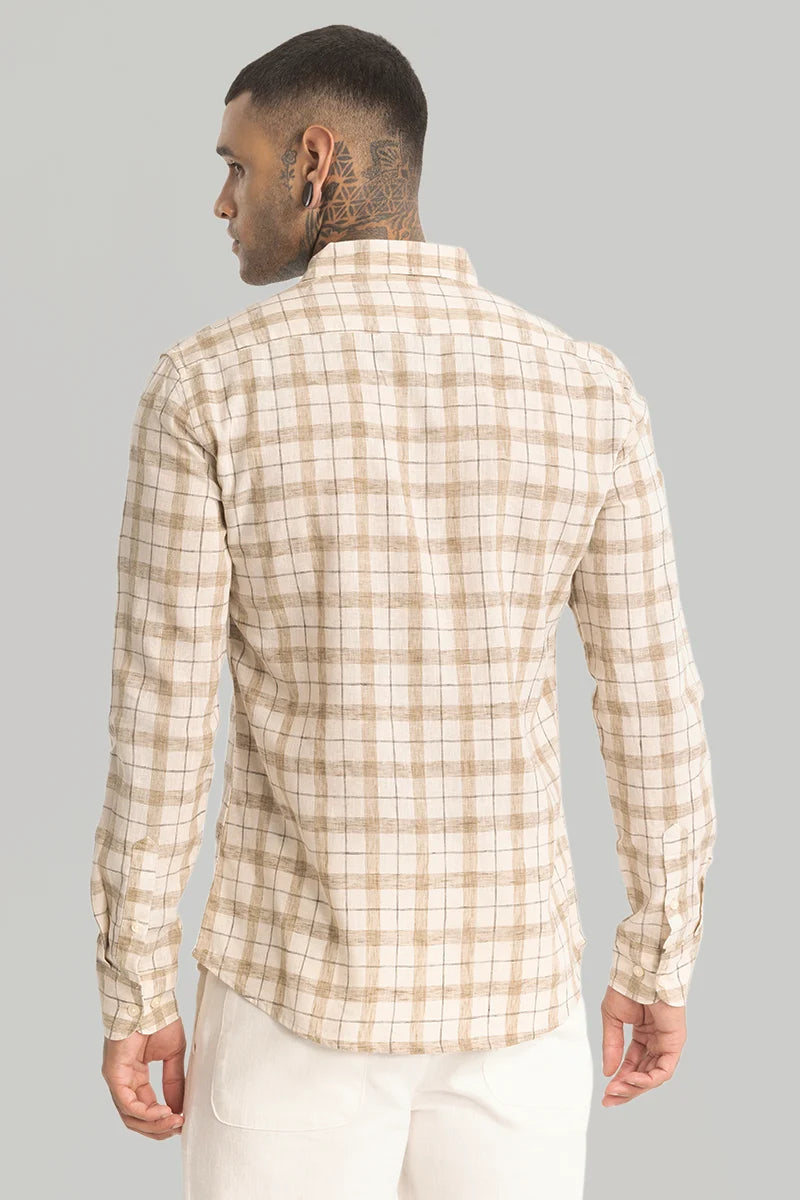 Beige Linen Blend Checks Shirt