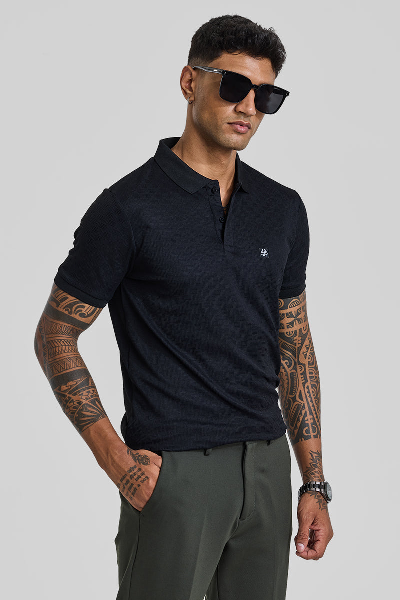 Black Textured Polo T-Shirt