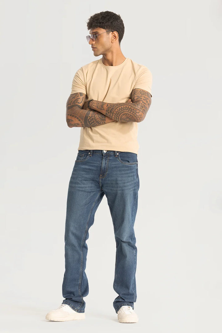 Blue Plain Straight Fit Jeans