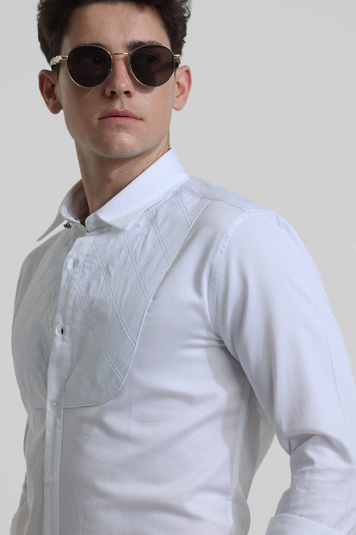 White Embroidered Slim Fit Shirt