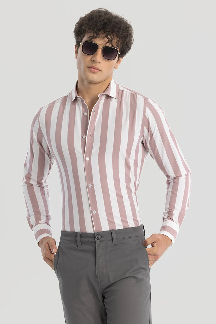 Mauve Slim Fit Stripes Shirt