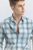 Alessia Blue Checks Linen Blend Shirt