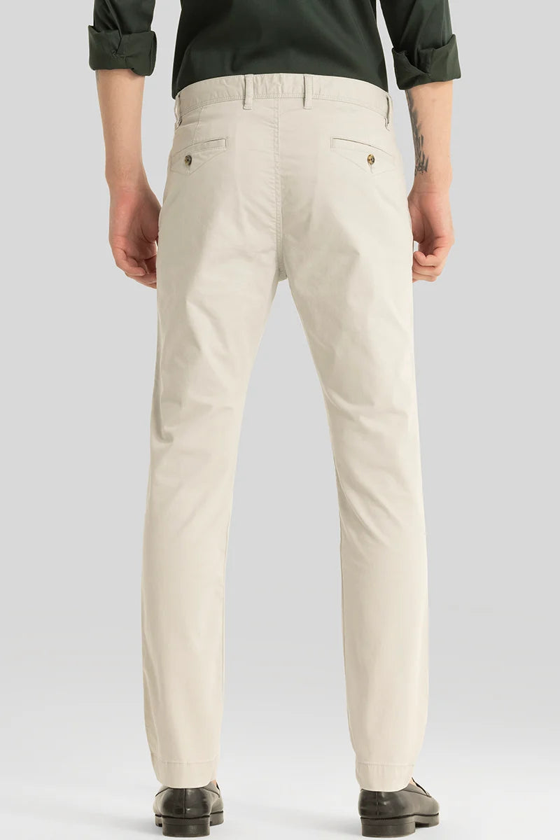 Astral Cream Plain Slim Fit Chinos