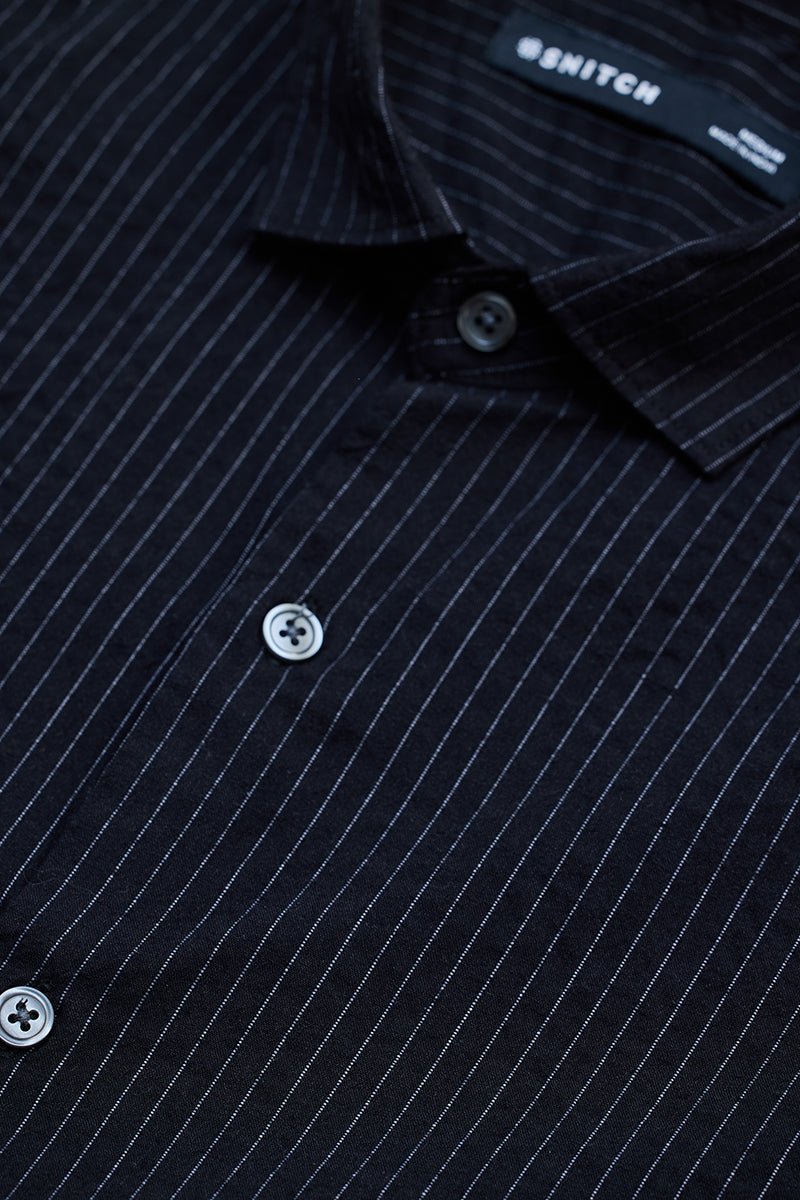 Black Slim Fit Stripes Shirt