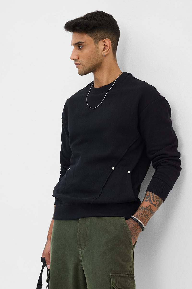 Black Solid Slim Fit Sweater