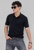 Black Textured Stitchless Polo T-Shirt