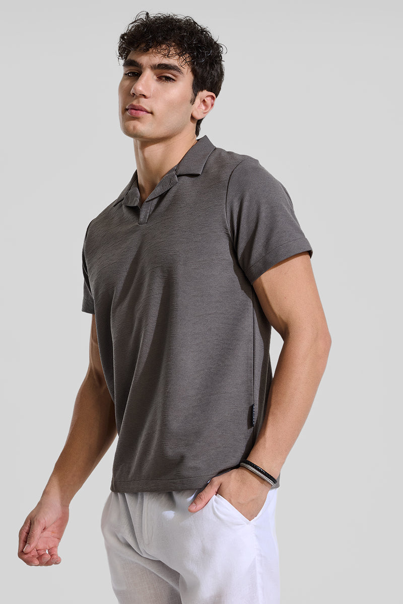 Grey Textured Polo T-Shirt