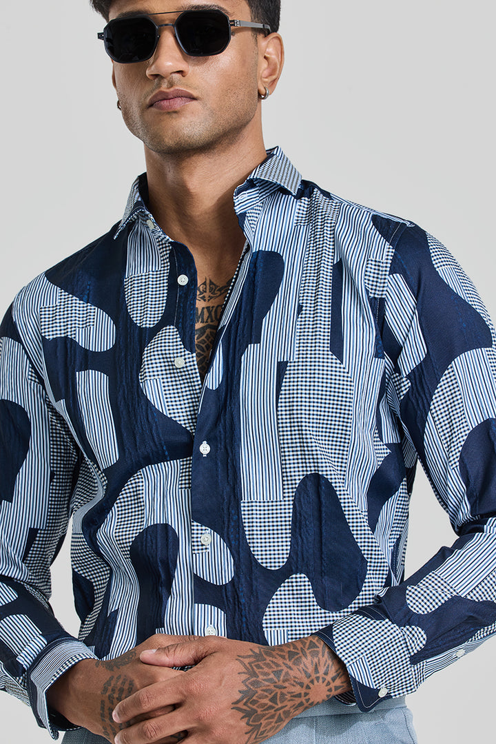 Navy Abstract Slim Fit Shirt